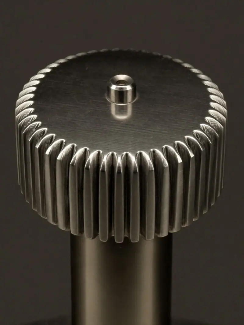 Close-up of a precisely machined steel component, standing for the industrial capability a rebrand has to explain clearly to buyers.
