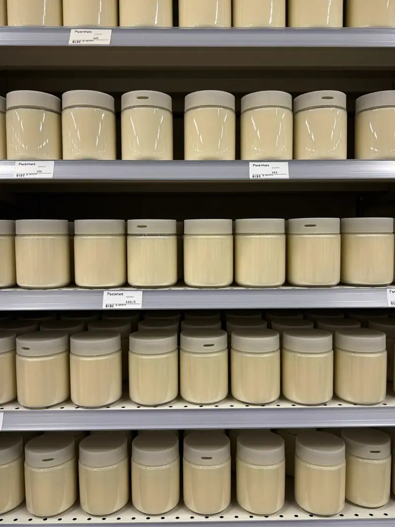 Rows of identical cream jars stocked on retail shelves, illustrating FMCG marketing metrics.